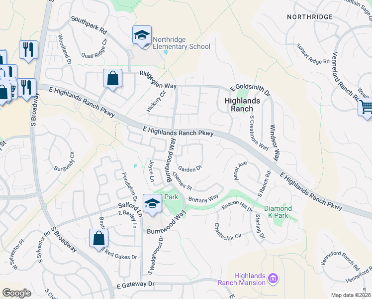 map of restaurants, bars, coffee shops, grocery stores, and more near 9461 Garden Court in Littleton
