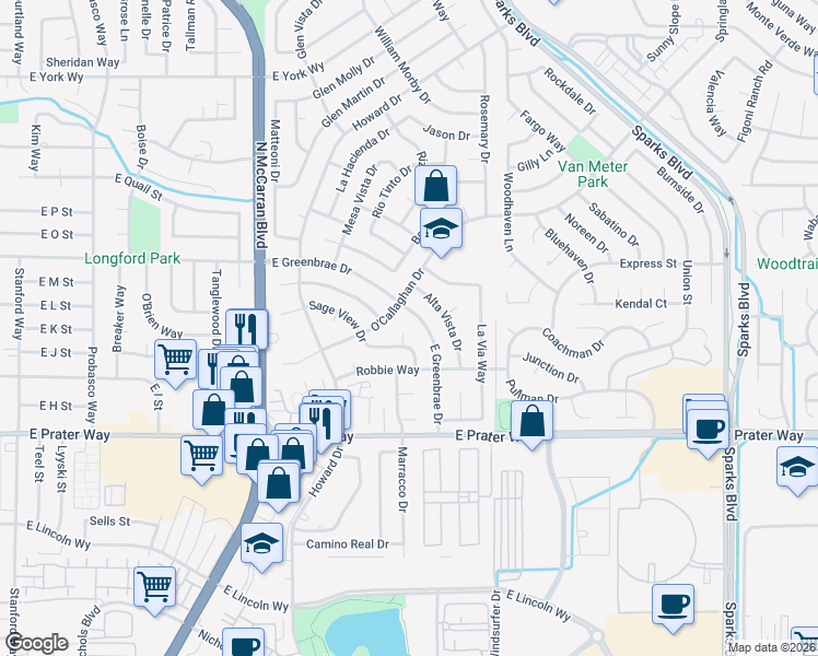 map of restaurants, bars, coffee shops, grocery stores, and more near 1061 Sage View Drive in Sparks