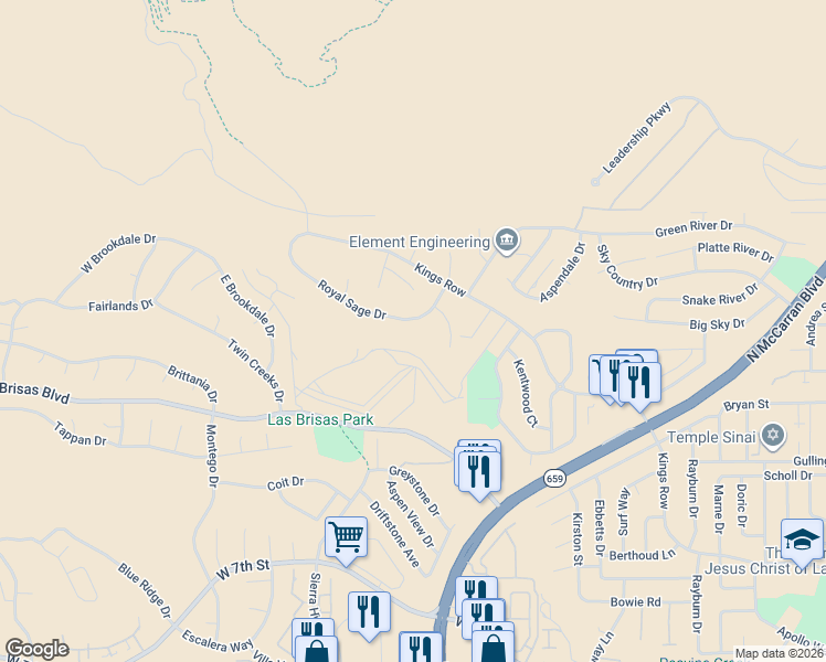 map of restaurants, bars, coffee shops, grocery stores, and more near 2835 Royal Sage Court in Reno