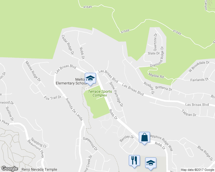 map of restaurants, bars, coffee shops, grocery stores, and more near 2749 Red Bird Drive in Reno