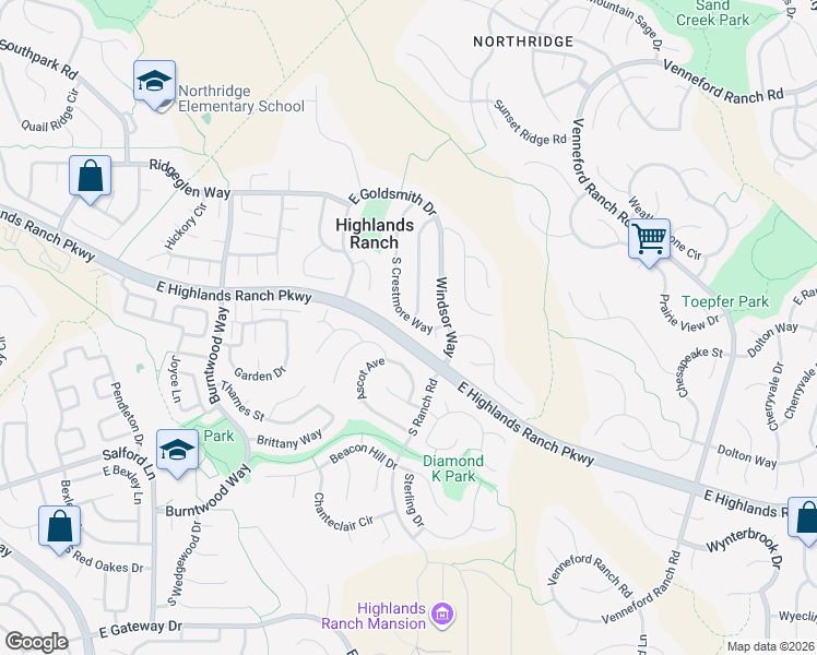 map of restaurants, bars, coffee shops, grocery stores, and more near 1260 Ascot Avenue in Littleton