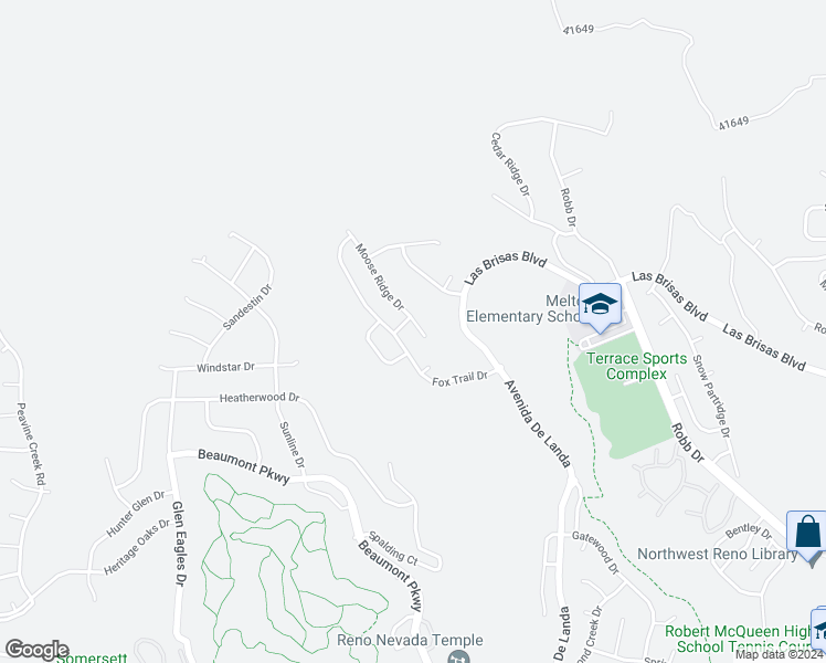 map of restaurants, bars, coffee shops, grocery stores, and more near 2909 Moose Ridge Drive in Reno