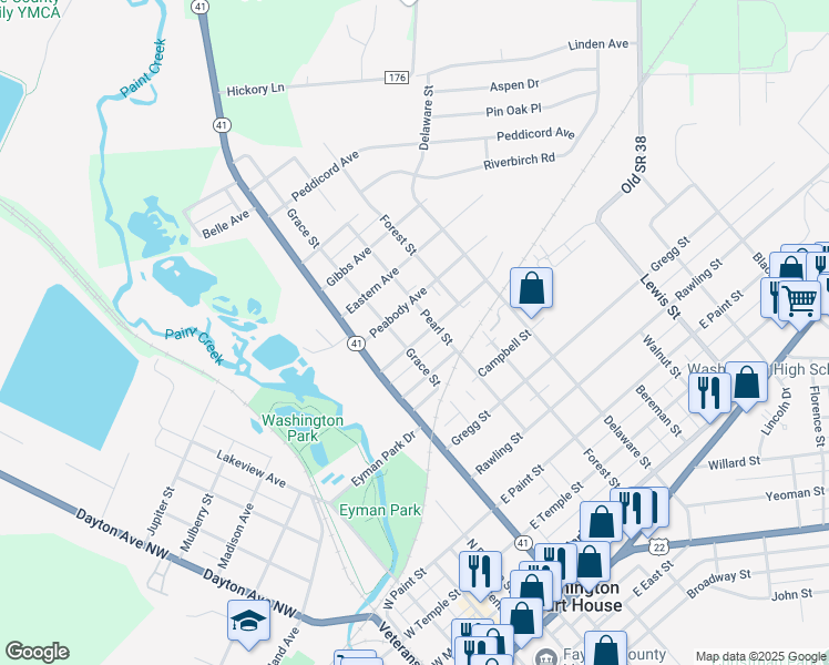 map of restaurants, bars, coffee shops, grocery stores, and more near 412 Rose Avenue in Washington Ct Hs