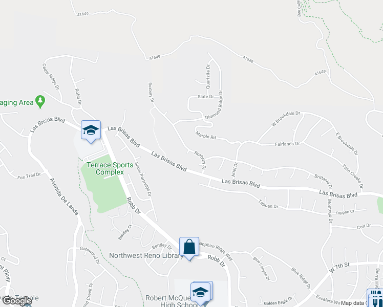 map of restaurants, bars, coffee shops, grocery stores, and more near 5910 Platinum Ridge Court in Reno