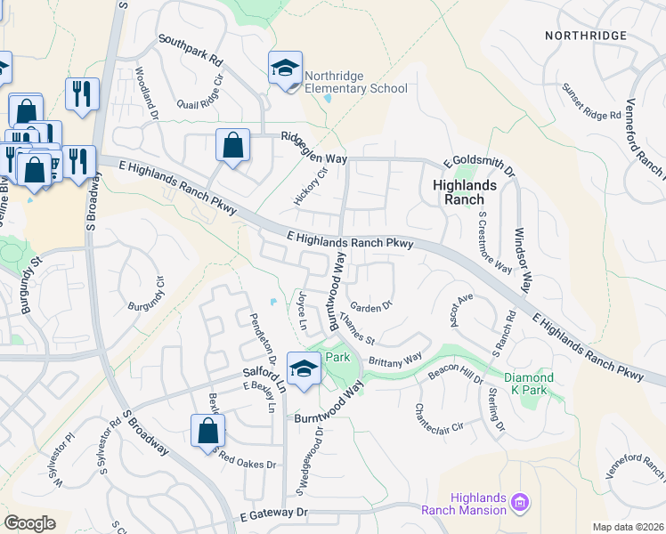 map of restaurants, bars, coffee shops, grocery stores, and more near 705 Walden Court in Littleton