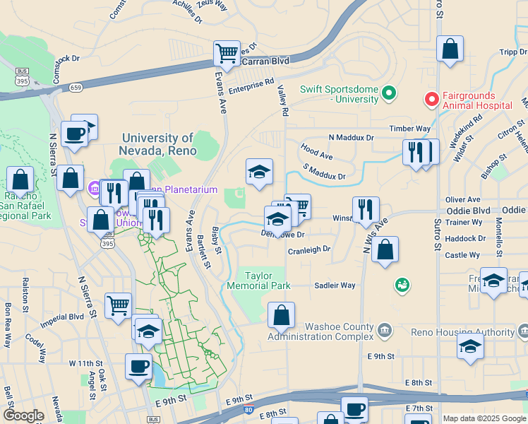 map of restaurants, bars, coffee shops, grocery stores, and more near 2001 Soaring Eagle Drive in Reno