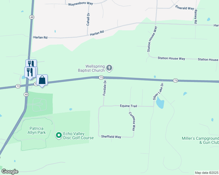 map of restaurants, bars, coffee shops, grocery stores, and more near 7468 Foxdale Drive in Waynesville