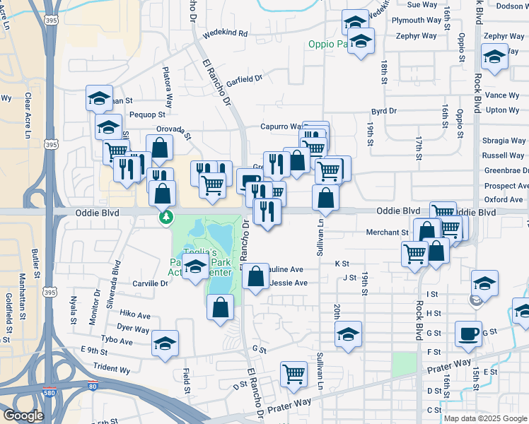 map of restaurants, bars, coffee shops, grocery stores, and more near 2229 Oddie Boulevard in Sparks