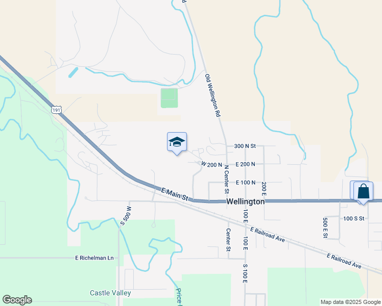 map of restaurants, bars, coffee shops, grocery stores, and more near 250 West 200 North in Wellington