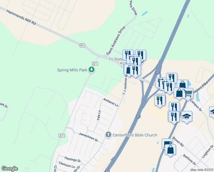 map of restaurants, bars, coffee shops, grocery stores, and more near 43 Akron Drive in Falling Waters