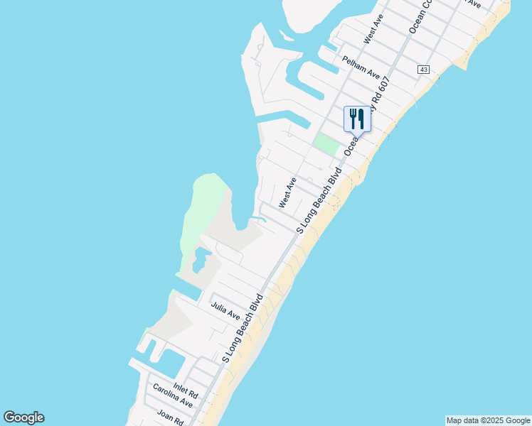 map of restaurants, bars, coffee shops, grocery stores, and more near 21 Webster Avenue in Long Beach Township