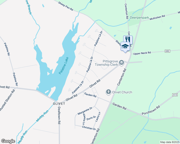 map of restaurants, bars, coffee shops, grocery stores, and more near 1015 Terns Landing Road in Pittsgrove