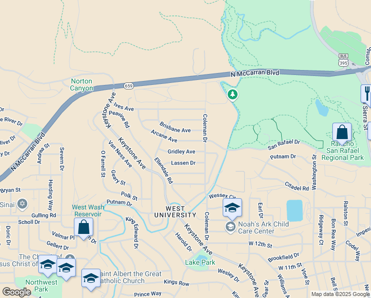 map of restaurants, bars, coffee shops, grocery stores, and more near 1970 Arcane Avenue in Reno