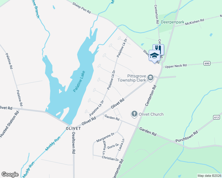 map of restaurants, bars, coffee shops, grocery stores, and more near 1015 Terns Landing Road in Pittsgrove
