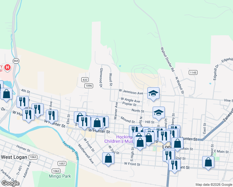 map of restaurants, bars, coffee shops, grocery stores, and more near 655 Warner Avenue in Logan