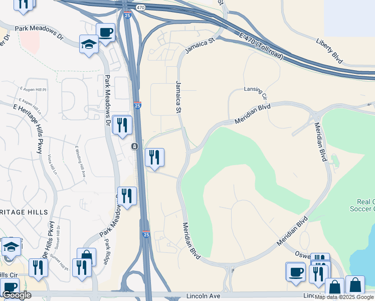 map of restaurants, bars, coffee shops, grocery stores, and more near 9189 South Jamaica Street in Englewood