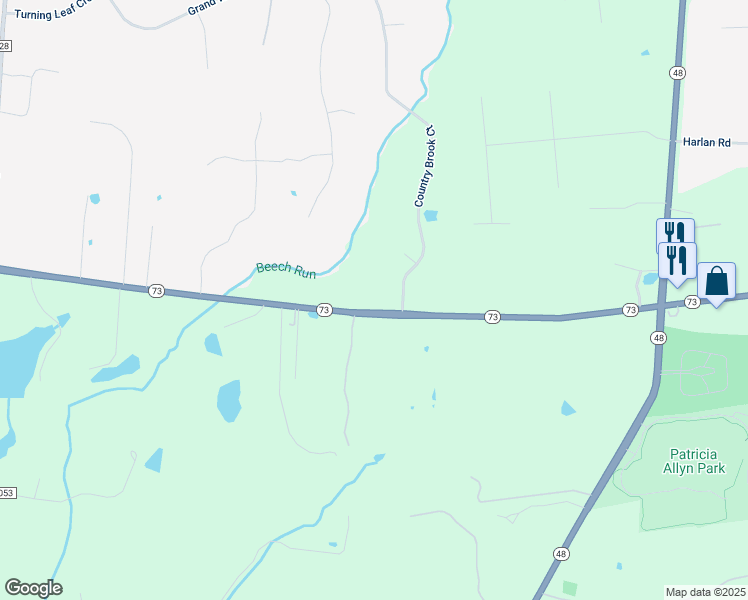 map of restaurants, bars, coffee shops, grocery stores, and more near 858 Ohio 73 in Springboro