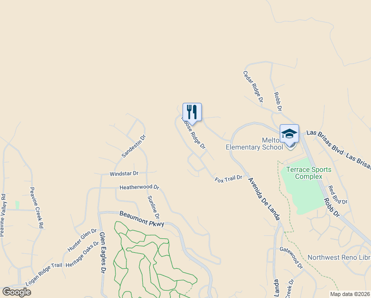 map of restaurants, bars, coffee shops, grocery stores, and more near 2971 Fox Trail Drive in Reno