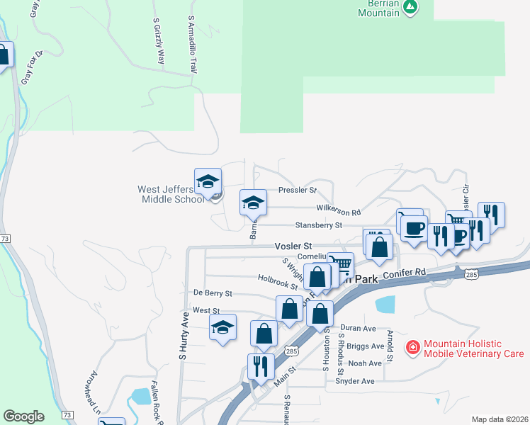 map of restaurants, bars, coffee shops, grocery stores, and more near 26336 Wilkerson Rd in Aspen Park