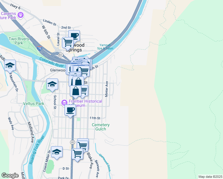 map of restaurants, bars, coffee shops, grocery stores, and more near 812 Garfield Avenue in Glenwood Springs