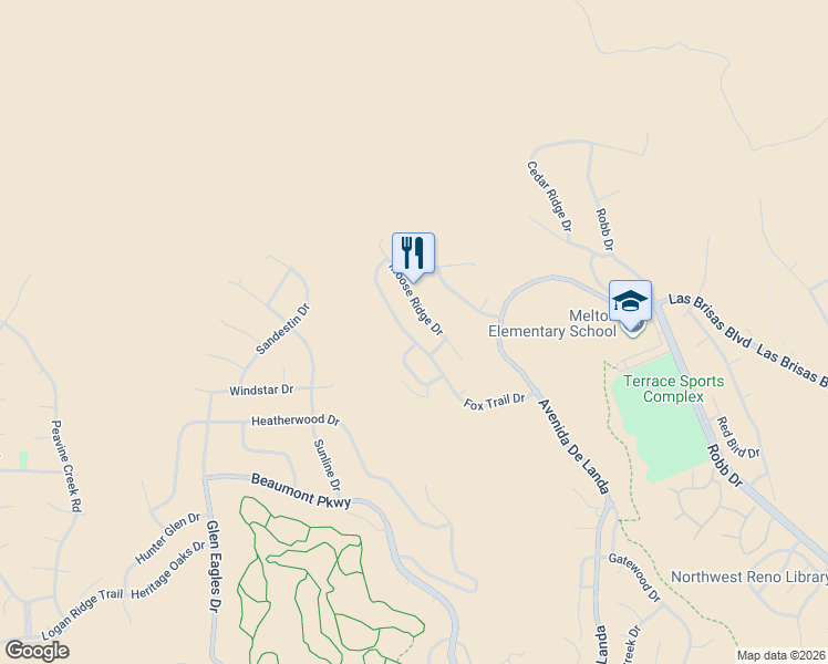 map of restaurants, bars, coffee shops, grocery stores, and more near 2971 Fox Trail Drive in Reno