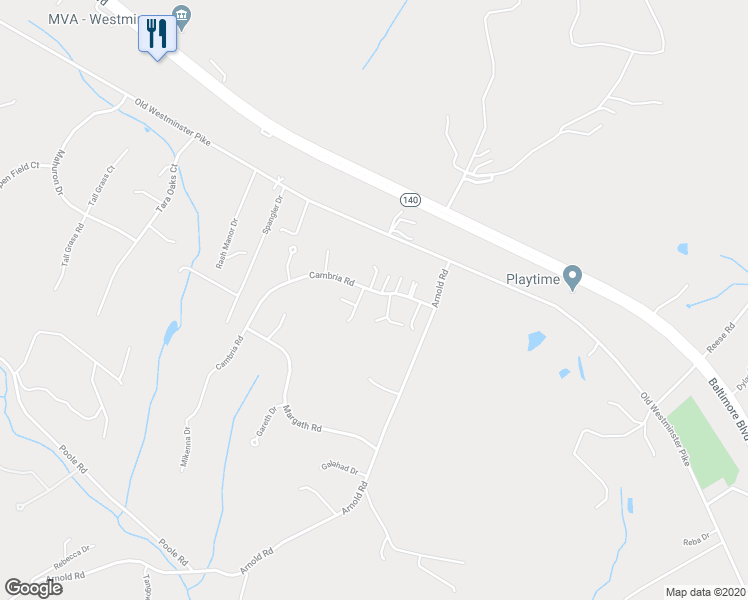 map of restaurants, bars, coffee shops, grocery stores, and more near 1281 Cambria Road in Westminster