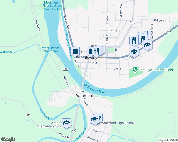 map of restaurants, bars, coffee shops, grocery stores, and more near 204 Ferry Street in Beverly