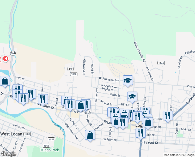 map of restaurants, bars, coffee shops, grocery stores, and more near 655 Warner Avenue in Logan