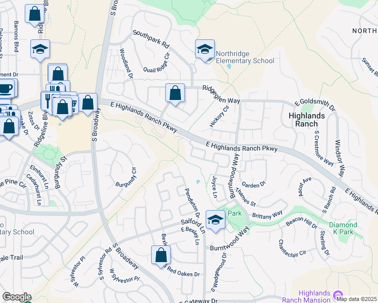 map of restaurants, bars, coffee shops, grocery stores, and more near 538 Longfellow Lane in Littleton