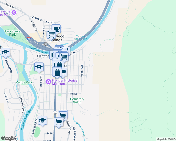 map of restaurants, bars, coffee shops, grocery stores, and more near 812 Garfield Avenue in Glenwood Springs