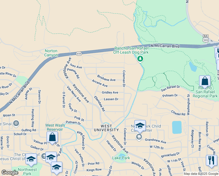 map of restaurants, bars, coffee shops, grocery stores, and more near 1970 Arcane Avenue in Reno