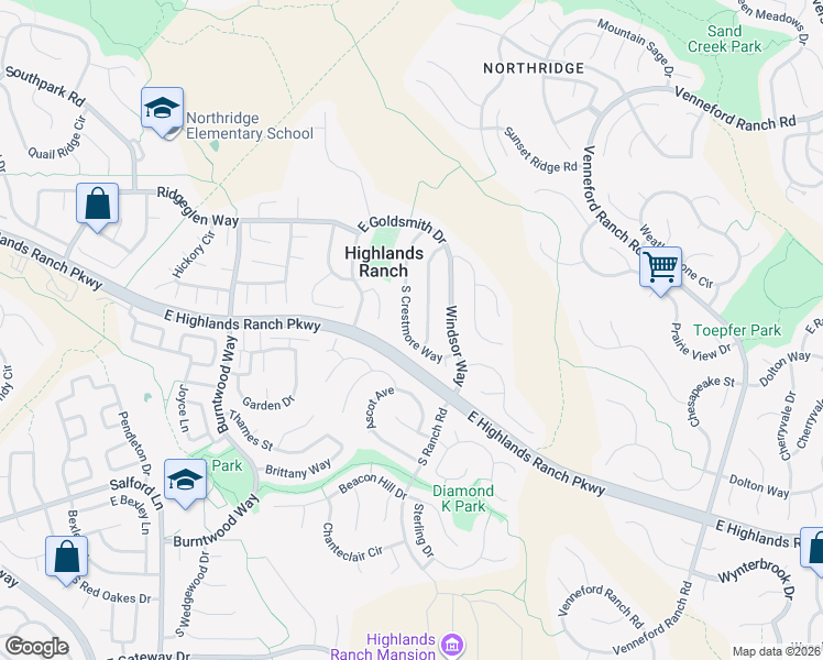 map of restaurants, bars, coffee shops, grocery stores, and more near 9372 South Crestmore Way in Littleton