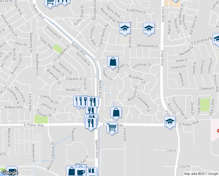 map of restaurants, bars, coffee shops, grocery stores, and more near 1076 Locomotive Ct in Sparks