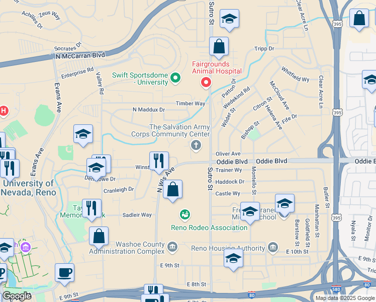 map of restaurants, bars, coffee shops, grocery stores, and more near 1755 North Wells Avenue in Reno