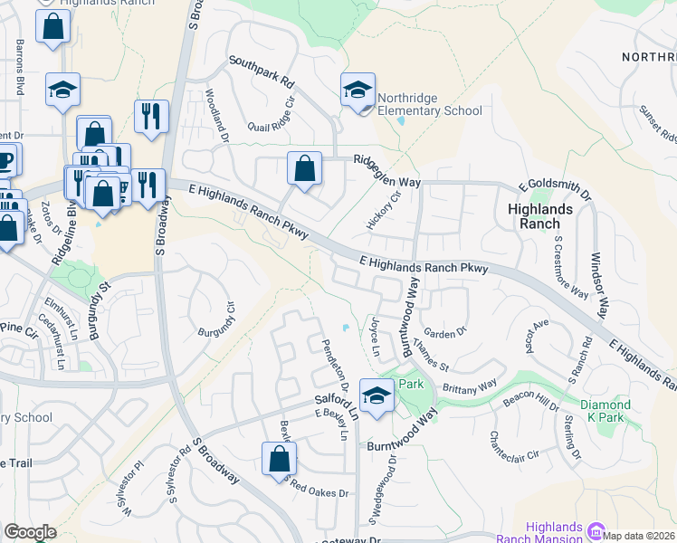 map of restaurants, bars, coffee shops, grocery stores, and more near 532 James Street in Littleton