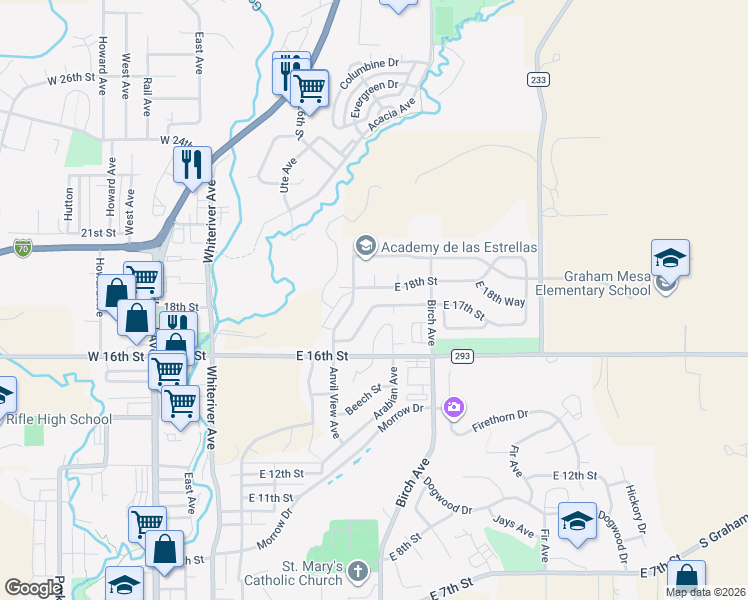 map of restaurants, bars, coffee shops, grocery stores, and more near 798 East 17th Street in Rifle