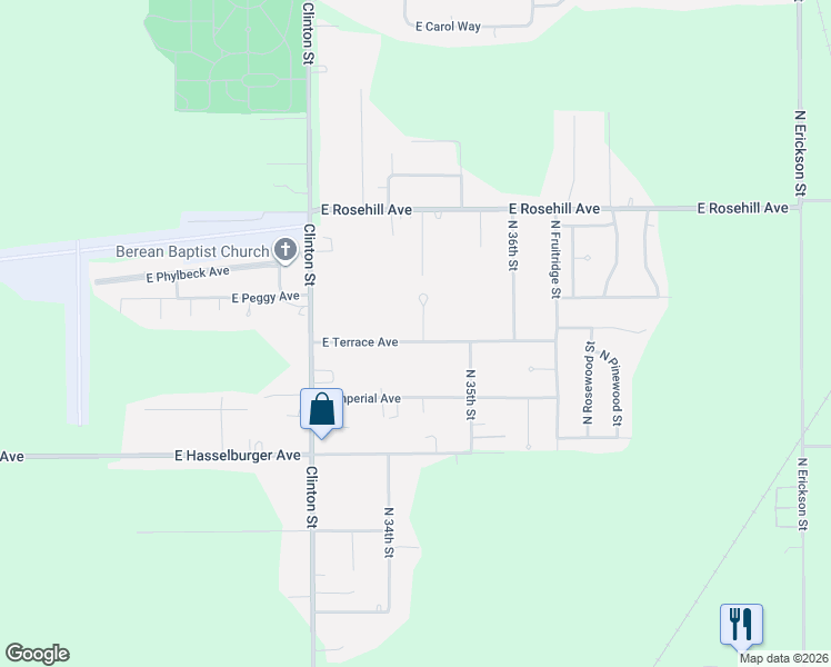 map of restaurants, bars, coffee shops, grocery stores, and more near 3366-3398 East Terrace Avenue in North Terre Haute