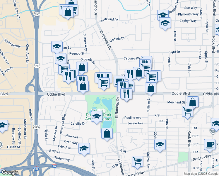 map of restaurants, bars, coffee shops, grocery stores, and more near 2300 Oddie Boulevard in Sparks