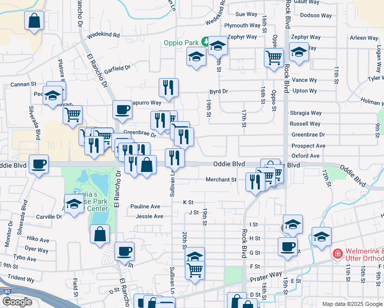 map of restaurants, bars, coffee shops, grocery stores, and more near 2010 Oddie Boulevard in Sparks