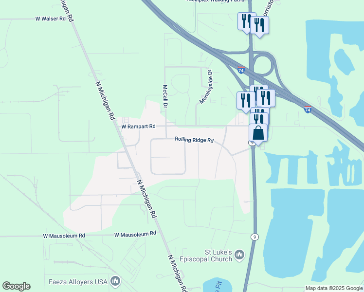 map of restaurants, bars, coffee shops, grocery stores, and more near 1693 Fountain Lake Drive South in Shelbyville