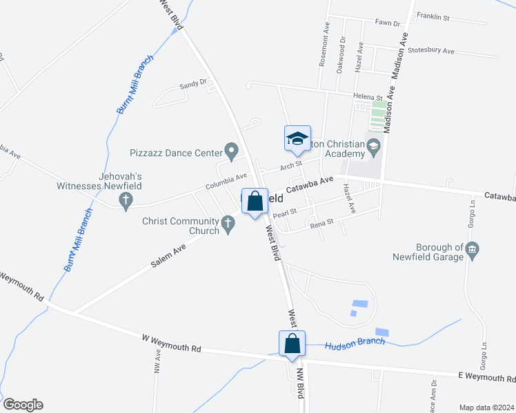 map of restaurants, bars, coffee shops, grocery stores, and more near in Newfield