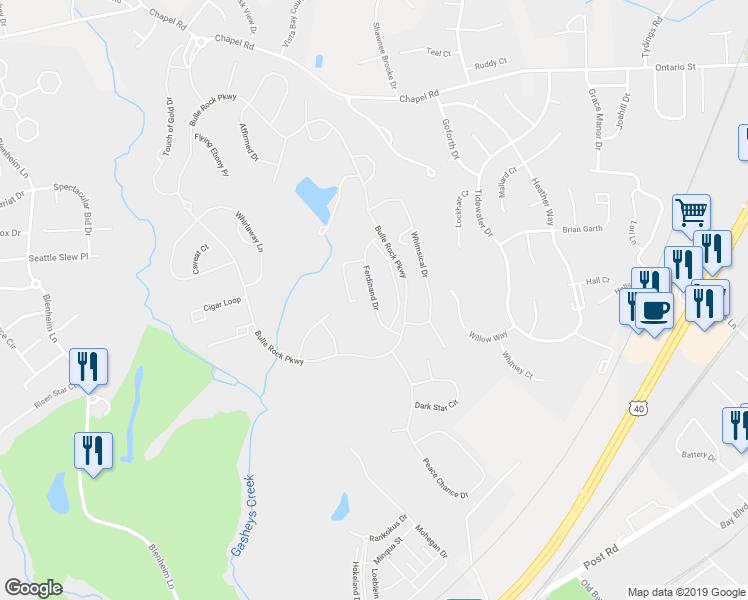 map of restaurants, bars, coffee shops, grocery stores, and more near 529 Ferdinand Drive in Havre de Grace