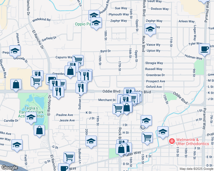 map of restaurants, bars, coffee shops, grocery stores, and more near 1820 Verano Drive in Sparks