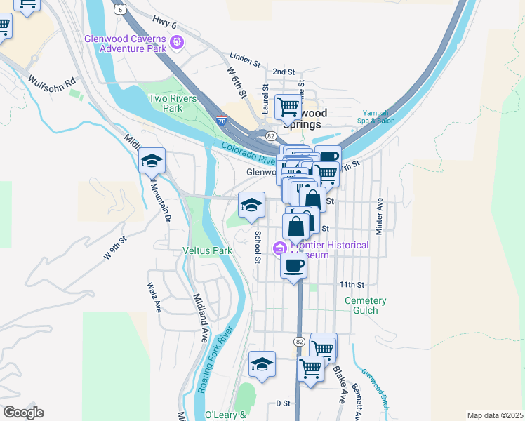 map of restaurants, bars, coffee shops, grocery stores, and more near in Glenwood Springs