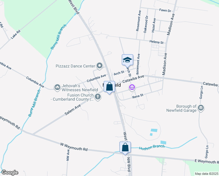 map of restaurants, bars, coffee shops, grocery stores, and more near in Newfield
