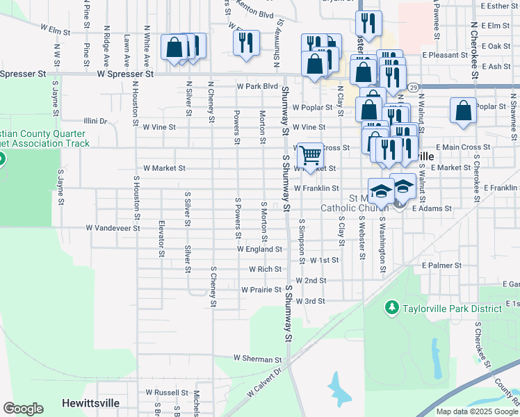map of restaurants, bars, coffee shops, grocery stores, and more near in Sharpsburg