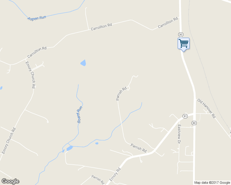 map of restaurants, bars, coffee shops, grocery stores, and more near 15400 Parrish Road in Upperco