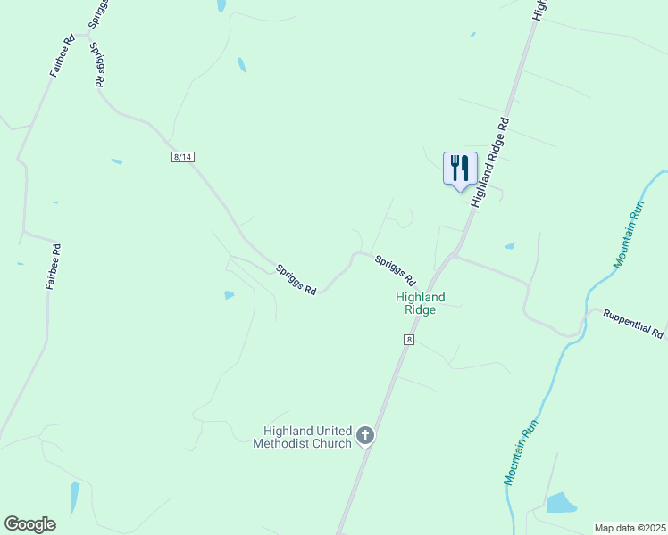 map of restaurants, bars, coffee shops, grocery stores, and more near 2683 Spriggs Road in Berkeley Springs