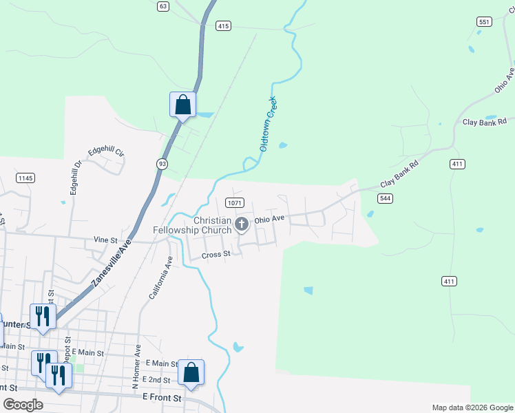 map of restaurants, bars, coffee shops, grocery stores, and more near 1192 Ohio Avenue in Logan