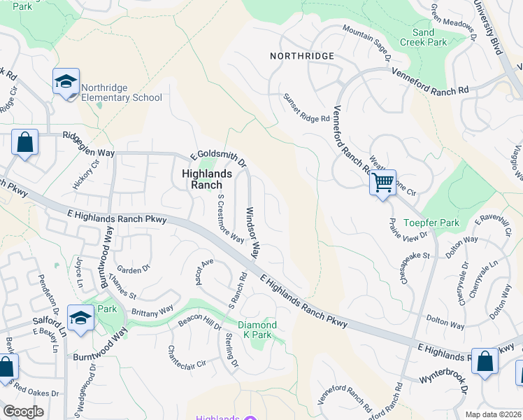 map of restaurants, bars, coffee shops, grocery stores, and more near 9338 Shadowglen Court in Littleton
